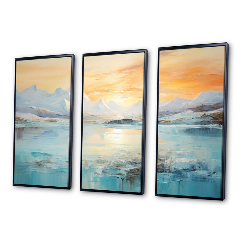 Glacier lever du soleil en Alaska - ensemble d'art mural glacier, Cadre flottant noir, H 40 po x l 60 po x P 1 po