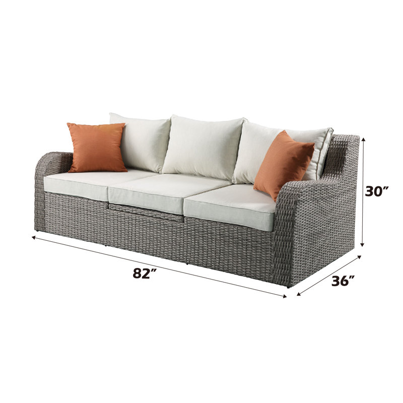 Bitanya 82''L Outdoor Patio Sectional Sofa with 2 Pillows and 2 Ottomans in Beige and Grey