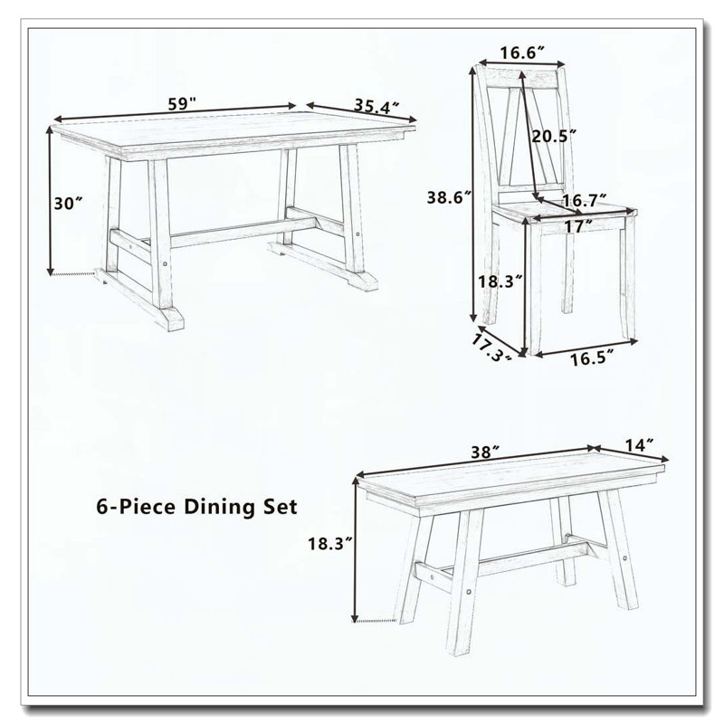 Ensemble de table de salle à manger en bois avec banc et chaises Farmhouse, Espresso/blanc