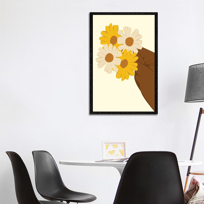 Hand Holding Flower 1 Piece Wall Art on Canvas, 101.6 cm H x 66.04 cm W x 4.445 cm D, Black Floater Framed