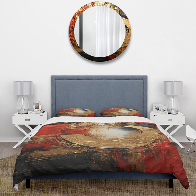 Ensemble de housse de couette Red Gold Fusion Spiral II - Abstract Spirals, Housse de couette simple et deux taies décorative