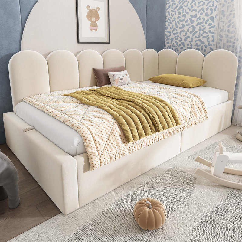 Lit de jour rembourré avec rangement, Beige