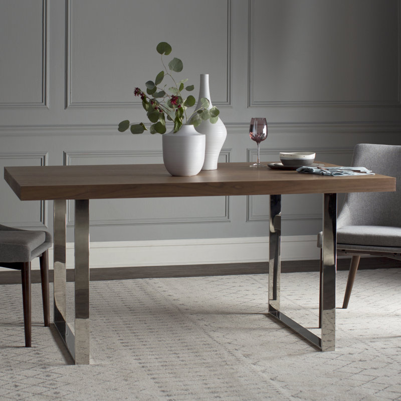 Walnut and Chrome Eight-Seater Modern Dining Table
