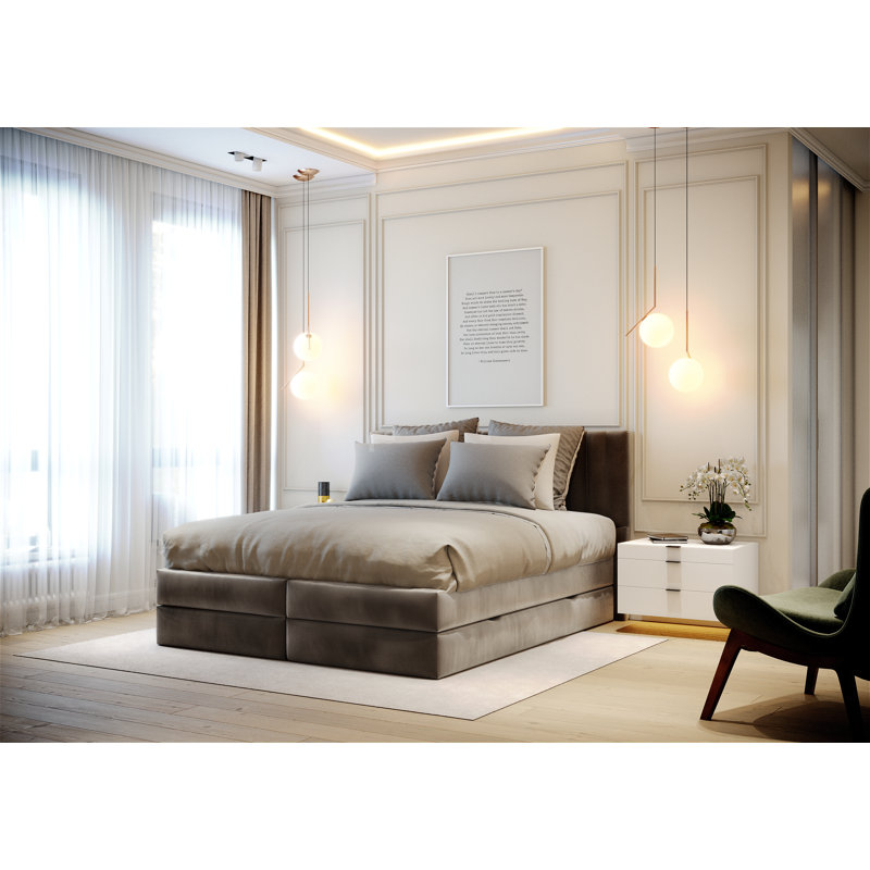 Boxspring Bed Cassiope with Topper and Storage, 160 x 220cm, Brown