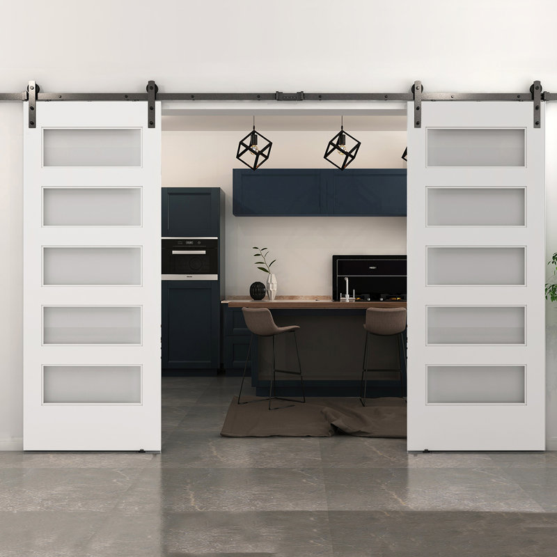 Porte de grange en verre et bois non fini sans trousse de quincaillerie d'installation, 37 po x 84 po