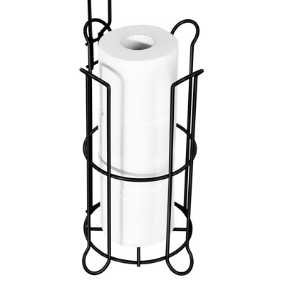 Porte-papier hygiénique en acier noir mat avec tablette 3 en 1 pour rouleaux géants. Convient aux grandes salles de bain. Parfait pour ranger le baume à lèvres et les serviettes sur le dessus.