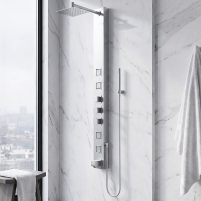 Système de douche à 4 jets de 58 po avec douchette à main et pomme de douche réglable Bowery H 58 po x l 5 po