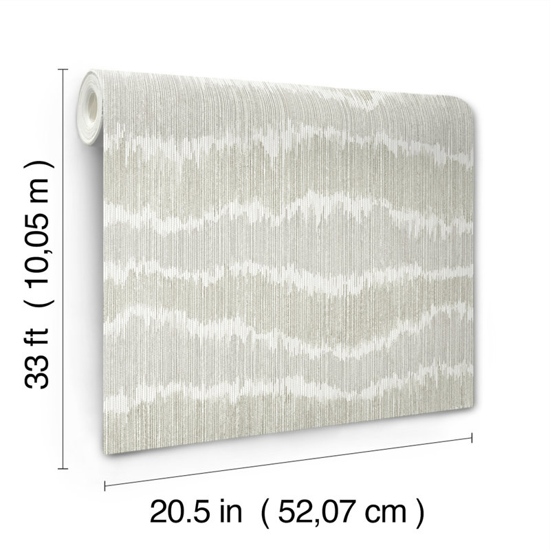 Wiggle Grey Ikat Stripe Wallpaper, Natural/Grey
