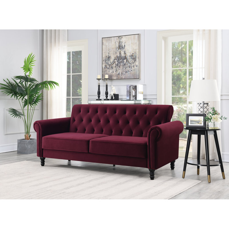 Mifflinville 3-Seater Velvety Sofa, Burgundy, 3