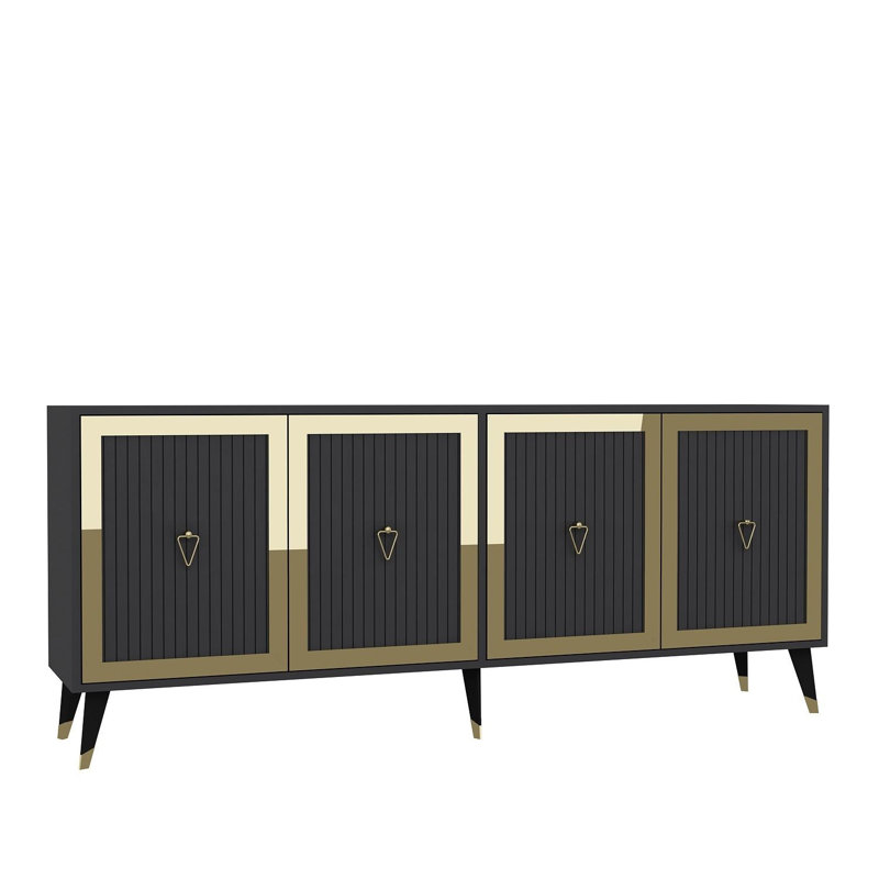 Modern Console Table with Wall-Mount Option, Anthracite & Gold, 100% Melamine Coated Particle Board, Thickness: 0.7 inches | Numerous Shelves for Storage & Display, Glam Design