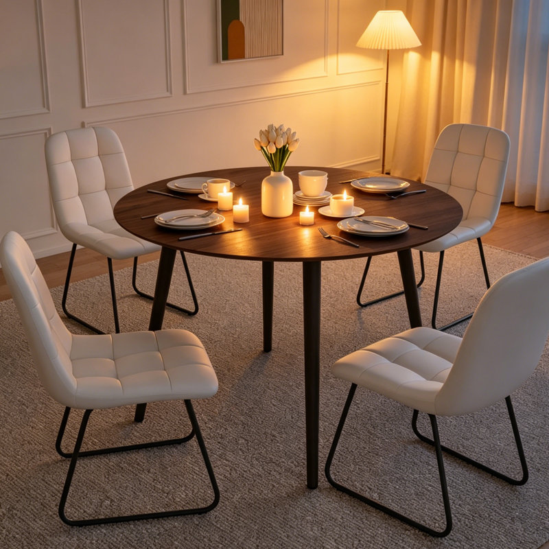 Ensemble de table de salle à manger ronde, petite table de salle à manger ronde Mid-Century moderne, gain de place (1 table + chaises)