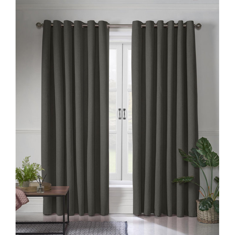 Bechard Blackout Linen Look Ring Top Curtains, 228cm Width x 183cm Drop, Charcoal