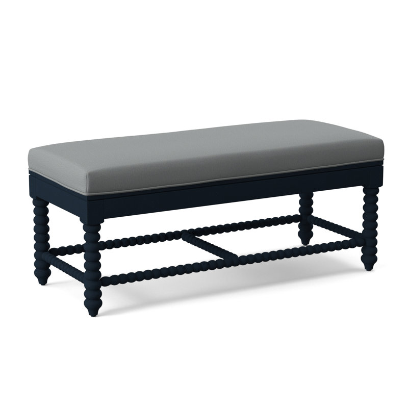 Lind Island Upholstered Bench, Sunbrella Beige Pinstripe; 6205-74, Navy Finish