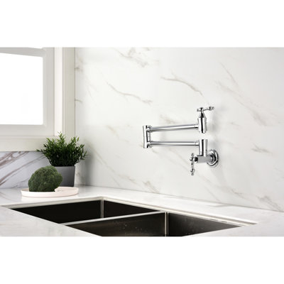 Wall Mount Pot Filler Faucet - - Brass, Arm For Easy Access To Pots, Double Handles Smooth Water Control, Corrosion Finish Mounted Control Volume, Properties
