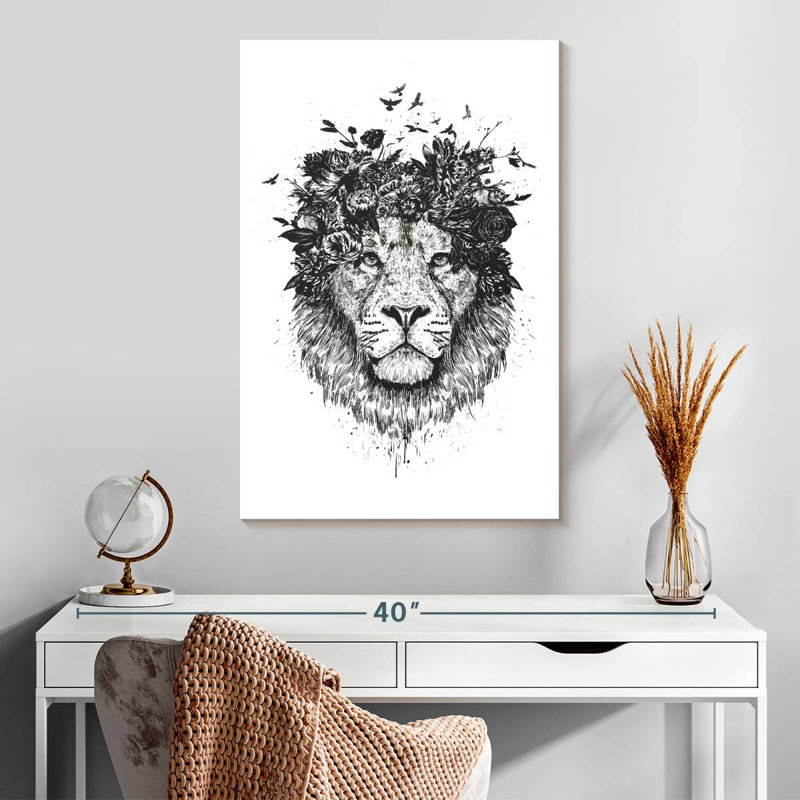 Brampt floral lion BW, H 30 po x l 20 po