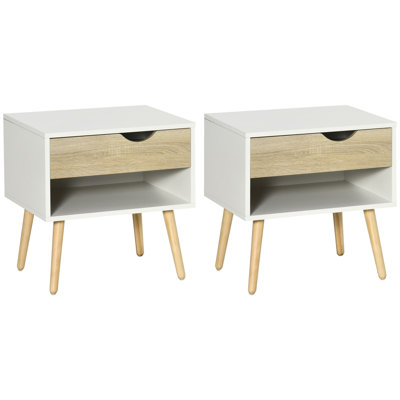 Corrigan Studio® Set Of 2 Bedside Table With Drawer And Shelf, Modern Nightstand, End Table For Bedroom, Living Room