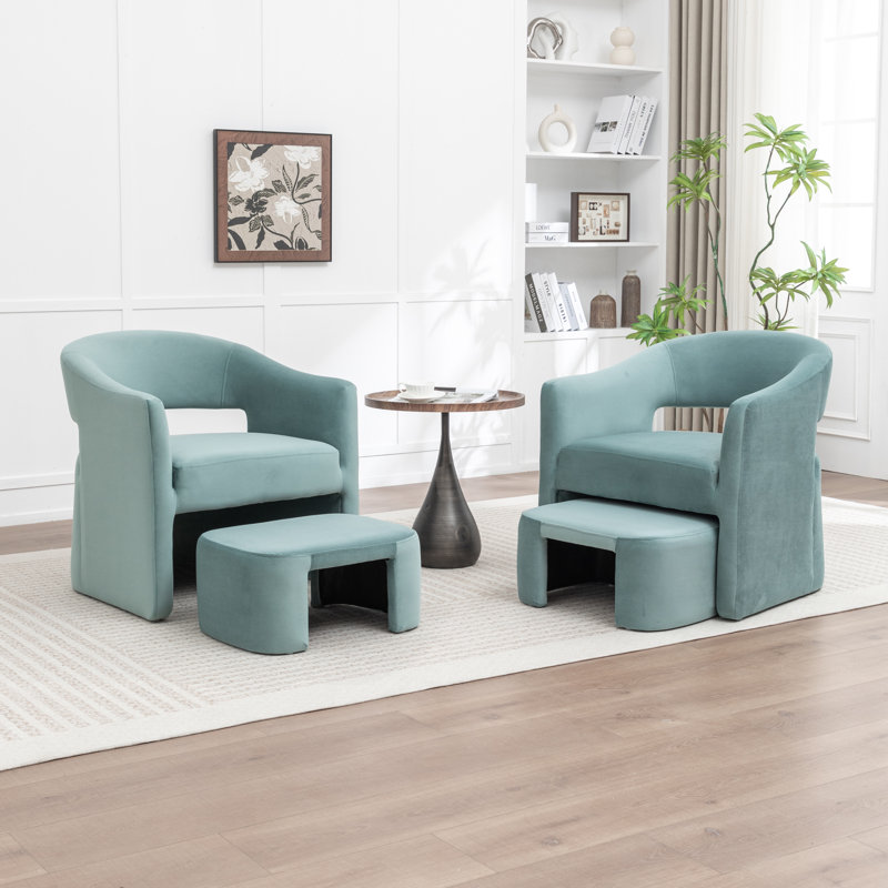 Upholstered Barrel Chair With Ottoman, Blue