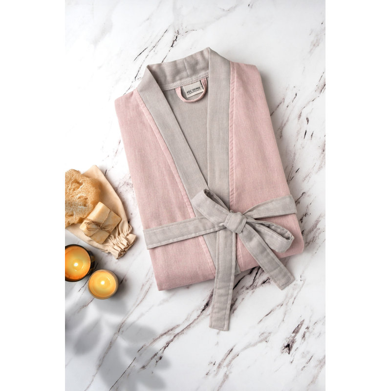 Peignoir 100% coton mi-mollet avec poches, G / TG, Poudre