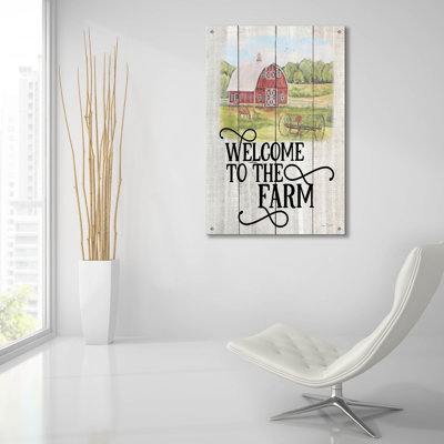 «Farm Signs A» par Jean Plout, art mural en verre acrylique, 24 po x 36 po
