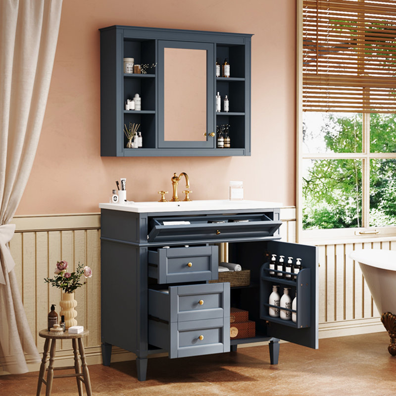 Armoire de rangement moderne avec 2 portes à fermeture douce et 4 tiroirs, Bleu