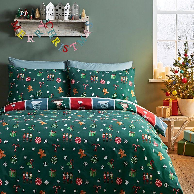Christmas Advent Calendar Reversible Duvet Cover Set, Double Duvet Cover + 2 Standard Pillowcases