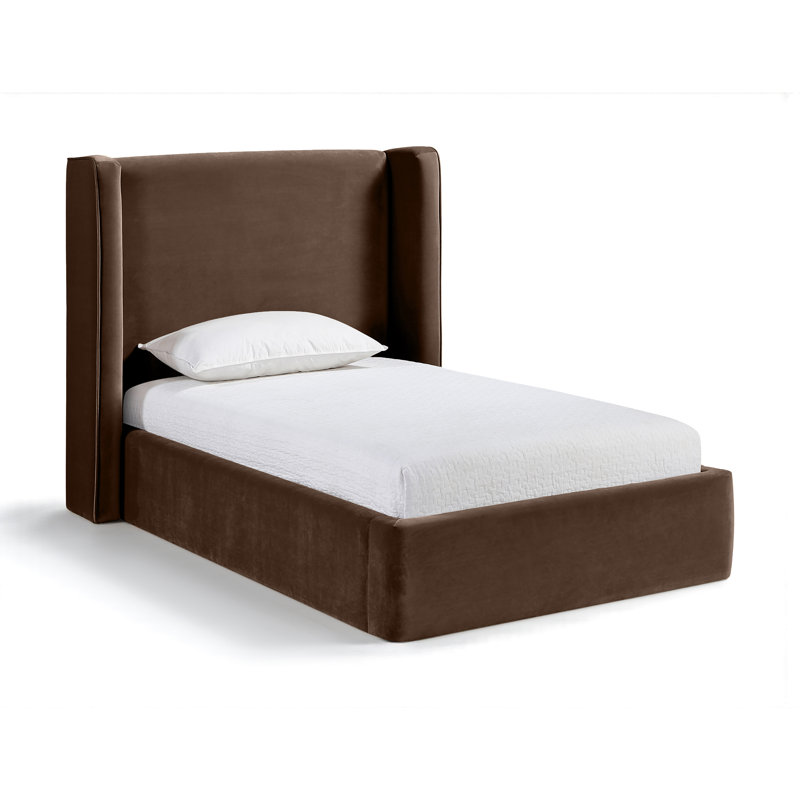 Kendall Wanaque Velvet Upholstered Bed, Twin, Brown Velvet