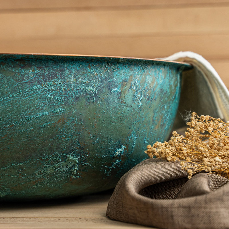 ALFIQ Handmade Green Patina Copper Pedicure Bowl for Spa and Home Foot Soaking