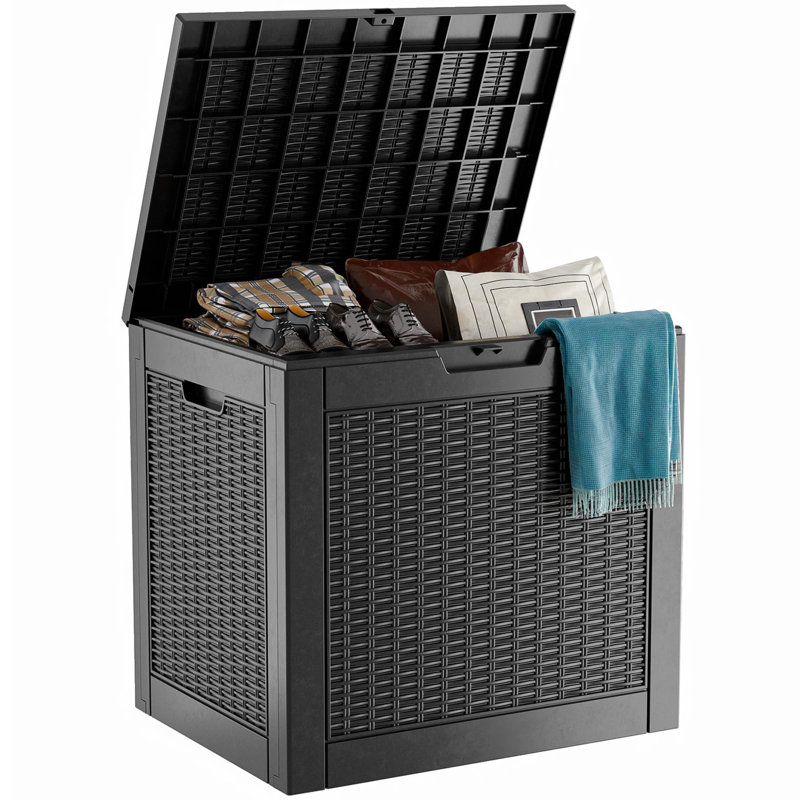Black Lockable Resin Wicker Deck Box for Outdoor Storage