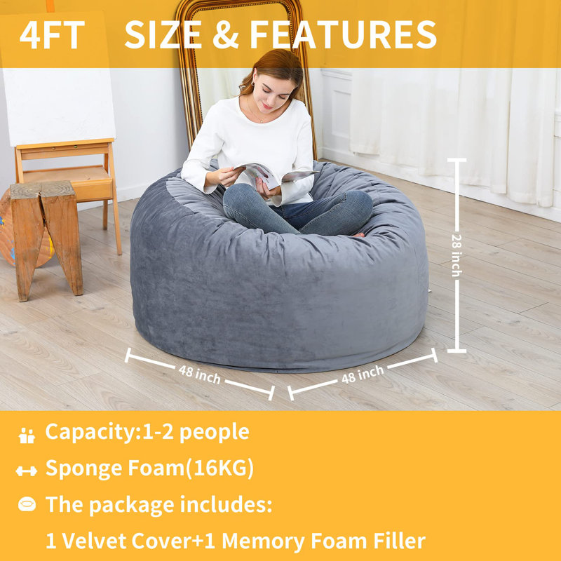 Velvet Bean Bag, Gray Velvet