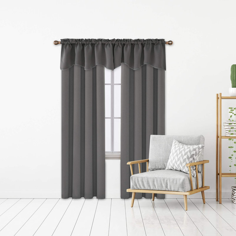 Blackout Scalloped Curtains Short Tier Valances for Small Window (Set of 4), 42" W x 18" L, Light Grey