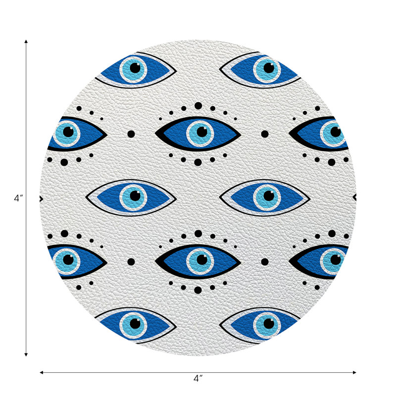 Eyes Blue White Vegan Leather Round Coasters