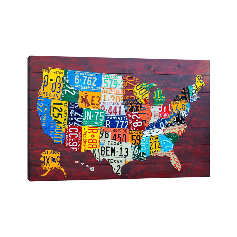Usa Recycled License Plate Map Vii by Design Turnpike - Print on Canvas, 66.04 cm H x 45.72 cm W x 1.91 cm D, No Frame