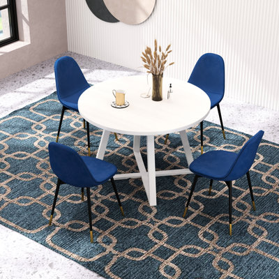 Ensemble de salle à manger 5 places - Table ronde bleue avec 4 chaises confortables bleues, mobilier de salle à manger contemporain
