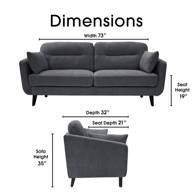 Serta Sierra 73" Linen Flared Arm Sofa, Slate Gray, 35" H x 73" W x 32" D