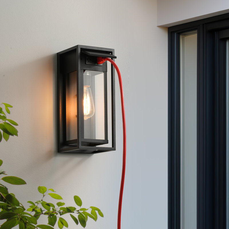 Classic Outdoor Wall Light with GFCI Outlet,14-Inch,Matte Black