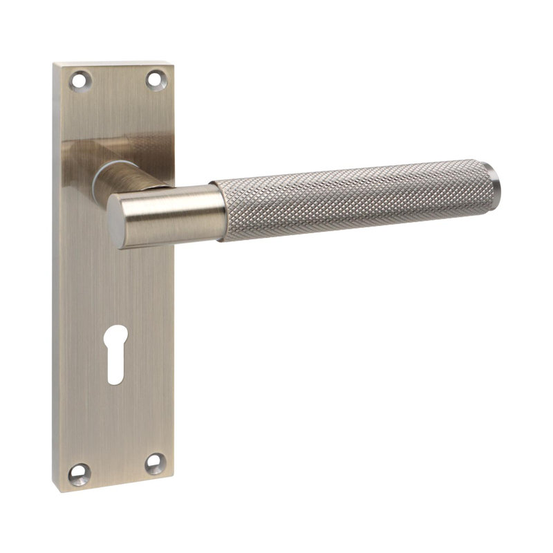 Golden Grace Victorian T-Bar Knurled Lock Door Handle Set Antique Brass Finish with 2.5" 3 Lever Mortise Lock - 150mm
