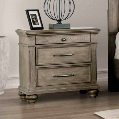 Aged Oak Finish Nightstand Round Knob Ball Bearing Glide Bun Feet Transitional Bedroom Furniture