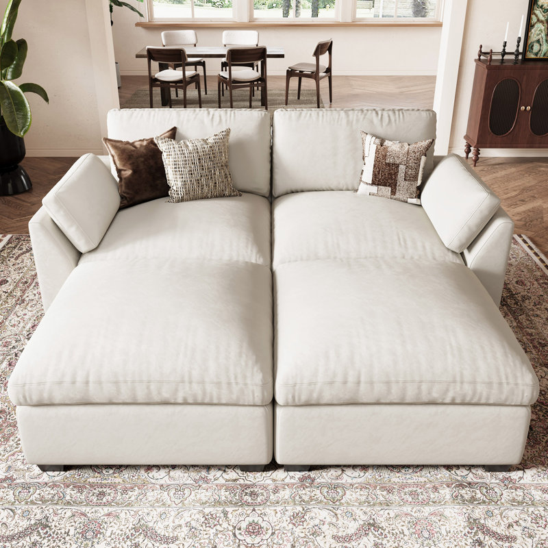 Velvet & Wide Short Plush Soft Modular Sofa Bed Apartment Sofa With Detachable Cushion Cover, Beige Velvet