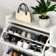 Range-chaussures autoportant avec 3 tablettes carrées, tiroirs rabattables, grande armoire de rangement blanche 1 tiroir, finition-516674618