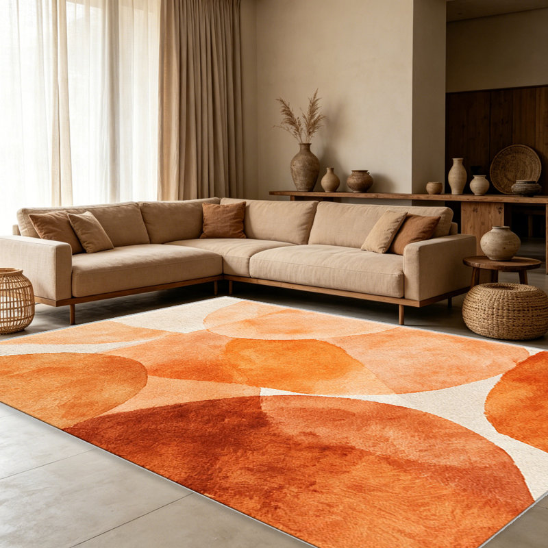 Orange Abstract Watercolor Circle carpet-easy to clean, machine-washable, soft and comfortable; suitable for door mats, kitchens, living rooms, bedrooms, corridors, and laundry areas. Easy to clean, durable carpet for home decoration.
