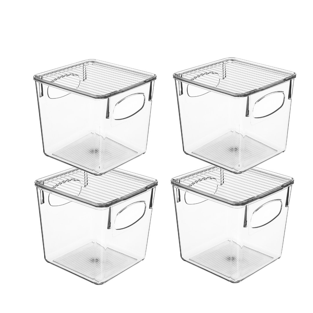 Sorbus 4 Pack Small Clear Plastic Container Bins with Lids and Handles Sorbus
