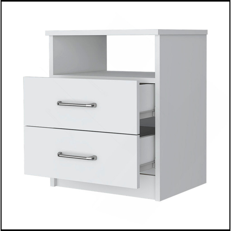 Table de chevet Oklahoma, deux tiroirs, une tablette, Blanc
