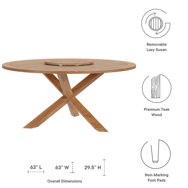 Wellspring 63" Natural Teak Wood Outdoor Dining Table
