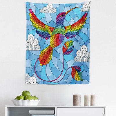 Hummingbird Clouds Sky Mosaic Illustration Tapestry