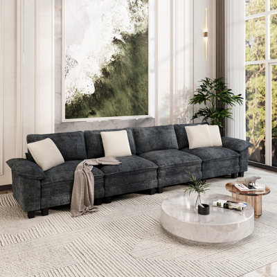 158" Modular Sectional Sofa, Comfy Cloud Couch For Living Room, 4-seater Deep Seat Sofa With Throw Pillow