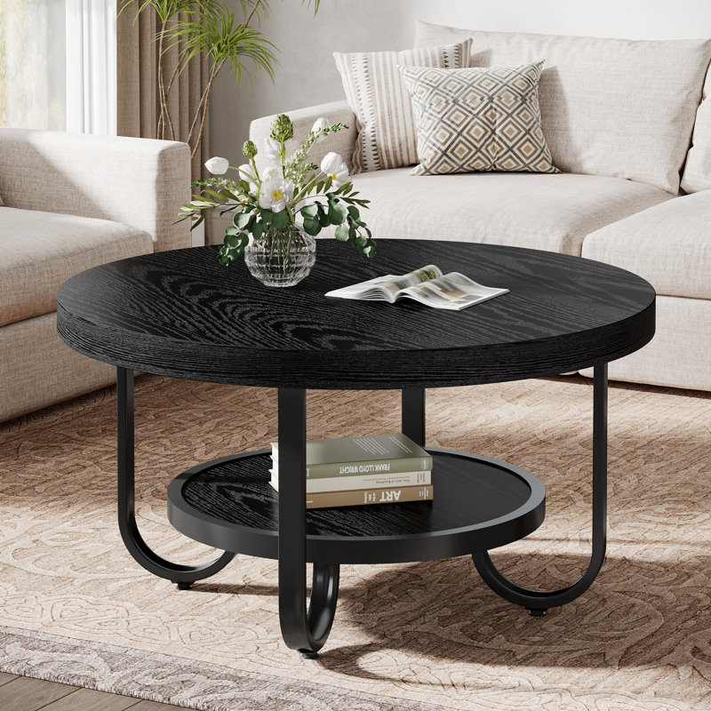 4 Legs Coffee Table with Storage, Black