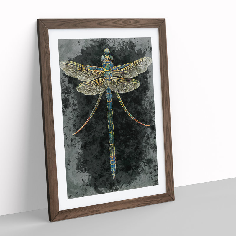 XV1022-5114X Dragonfly No.3 - Single Picture Frame Painting, Walnut, 64cm H x 46cm W x 2cm D