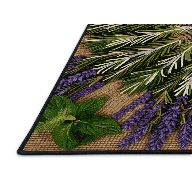 Tapis botanique brun lavable à la machine, Rectangle 8 pi x 10 pi