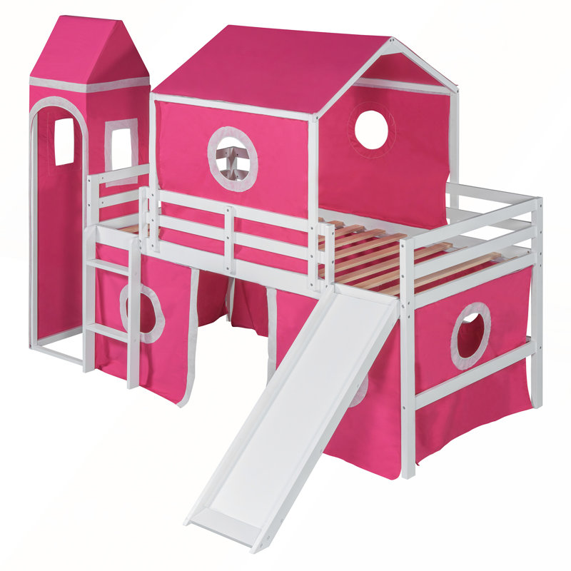Lit mezzanine simple avec glissade, Rose