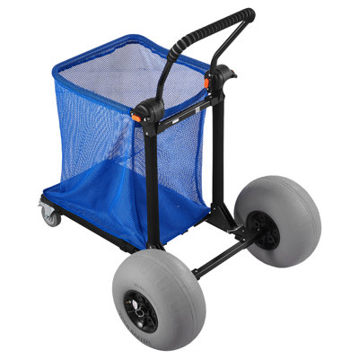 Beach Cart with Large Wheels for Sand, 165 lbs Load Capacity, Heavy Duty Folding Beach Wagon with 12" Balloon Wheels, Storage Bag, 180° Adjustable Handlebar, Dolly for Camping Fishing Garden